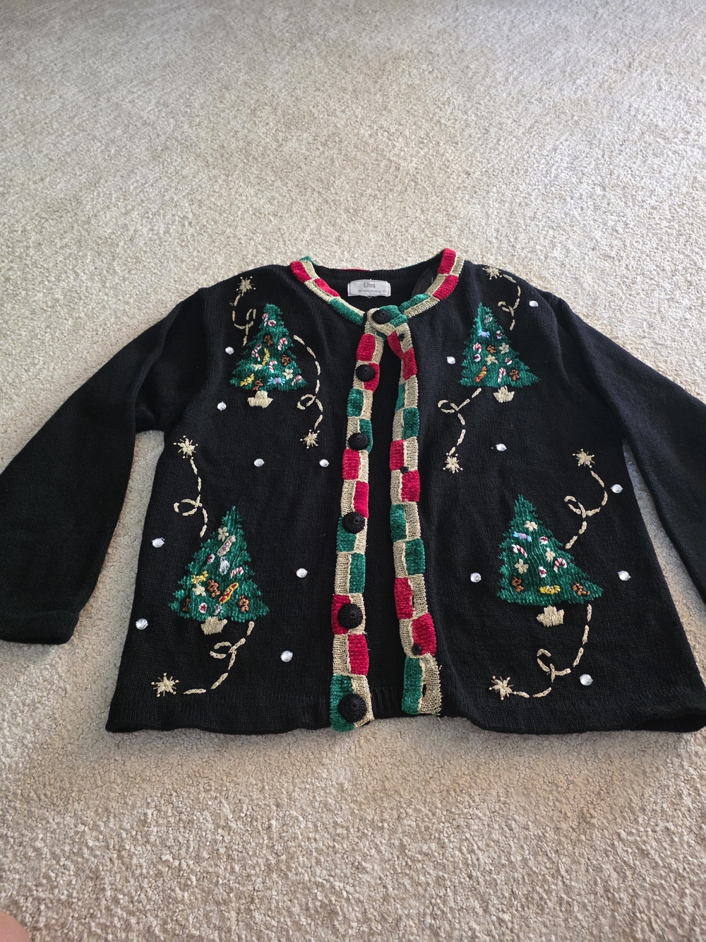 0Ugly Christmas Sweater Festive Black Christmas Tree Cardigan